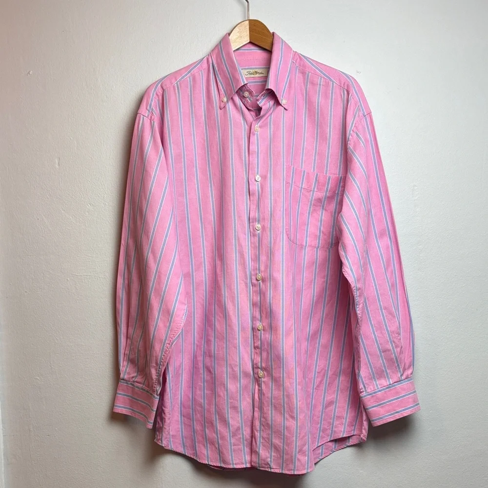 VTG Peter Millar Men’s Large Striped Long‎ Sleeve Dress Shirt Pink Blue